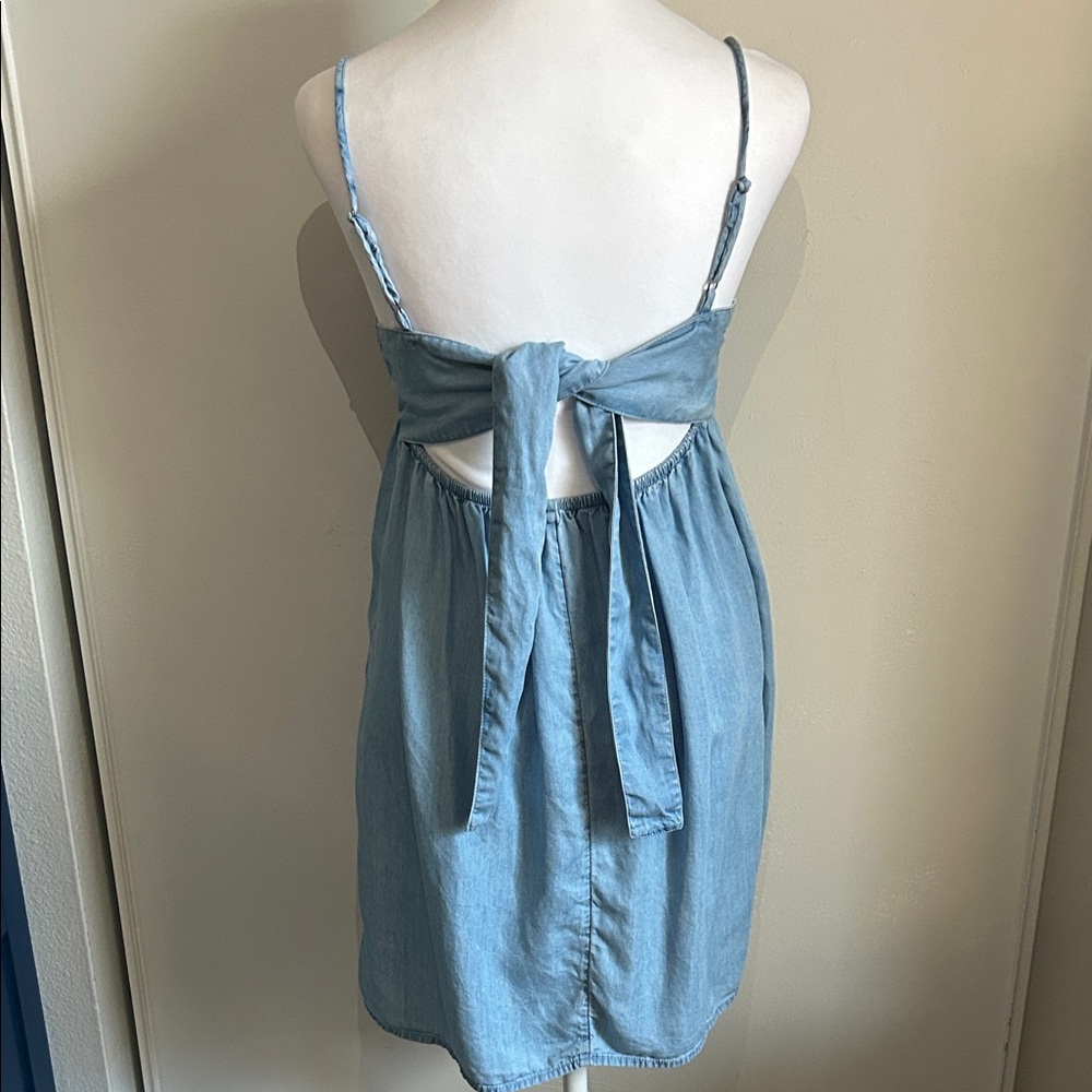 SO Light Blue Chambray Denim Babydoll Mini Sundress Tunic Tank - Picture 4 of 12